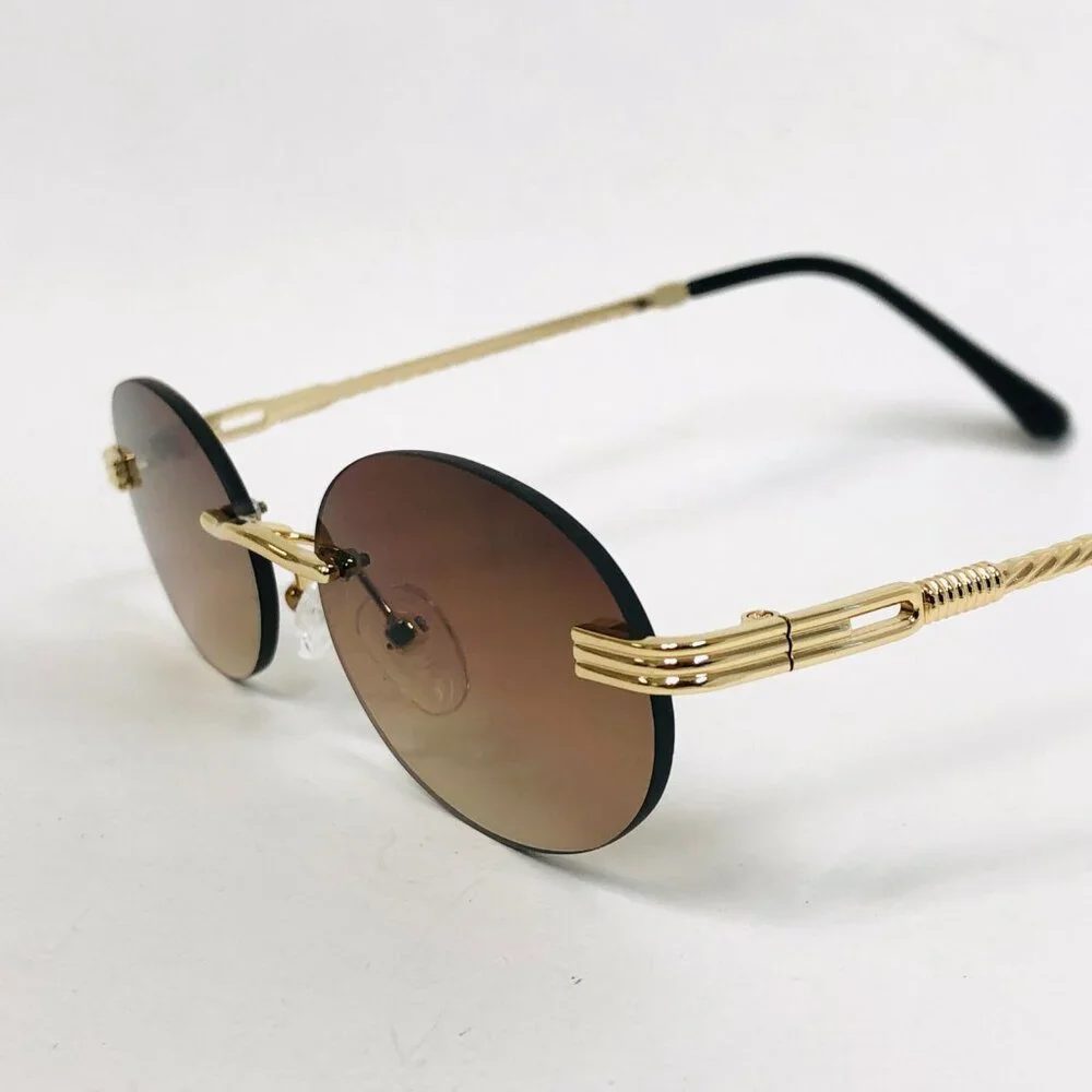 Men Sunglasses Small Brown Lens Oval‎ Gold Frame Street Wear Light Weight Lentes